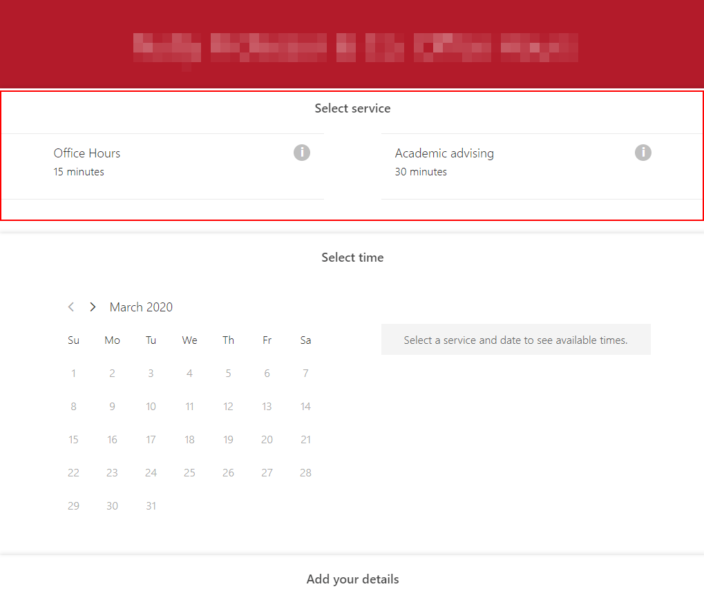 Bookings services screenshot